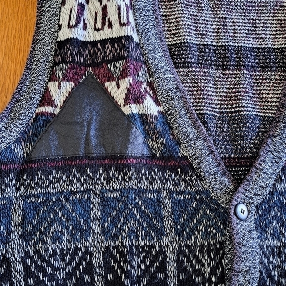 Vintage Impact Men's Sweater Vest 80's Leather Patches Geometric Grunge V-neck L - Picture 2 of 8